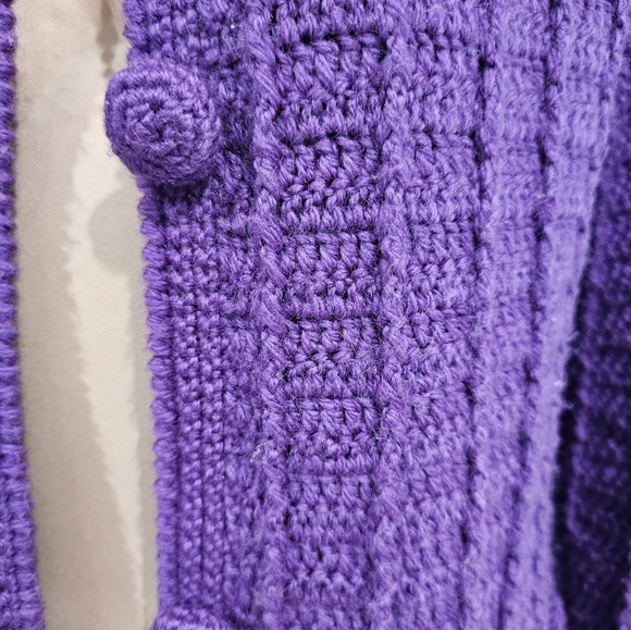 Vintage Hand Knit Purple Chunky Knit Sweater Cardigan M/L - Picture 8 of 9